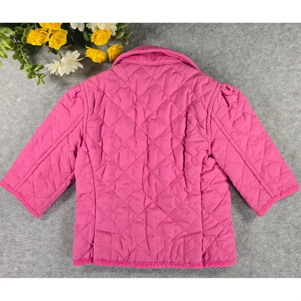 Ralph Lauren Baby Girls Pink Quilted Barn Jacket Coat Corduroy Trim 9m Classic